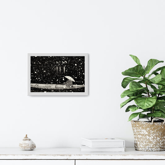 Boatman on Dal Lake Under Heavy Snowfall - Fineart archival print, wallart