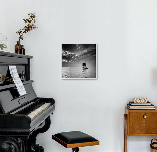 Boat on Chilka Lake Under Cloudy Sky - Fineart archival print, wallart