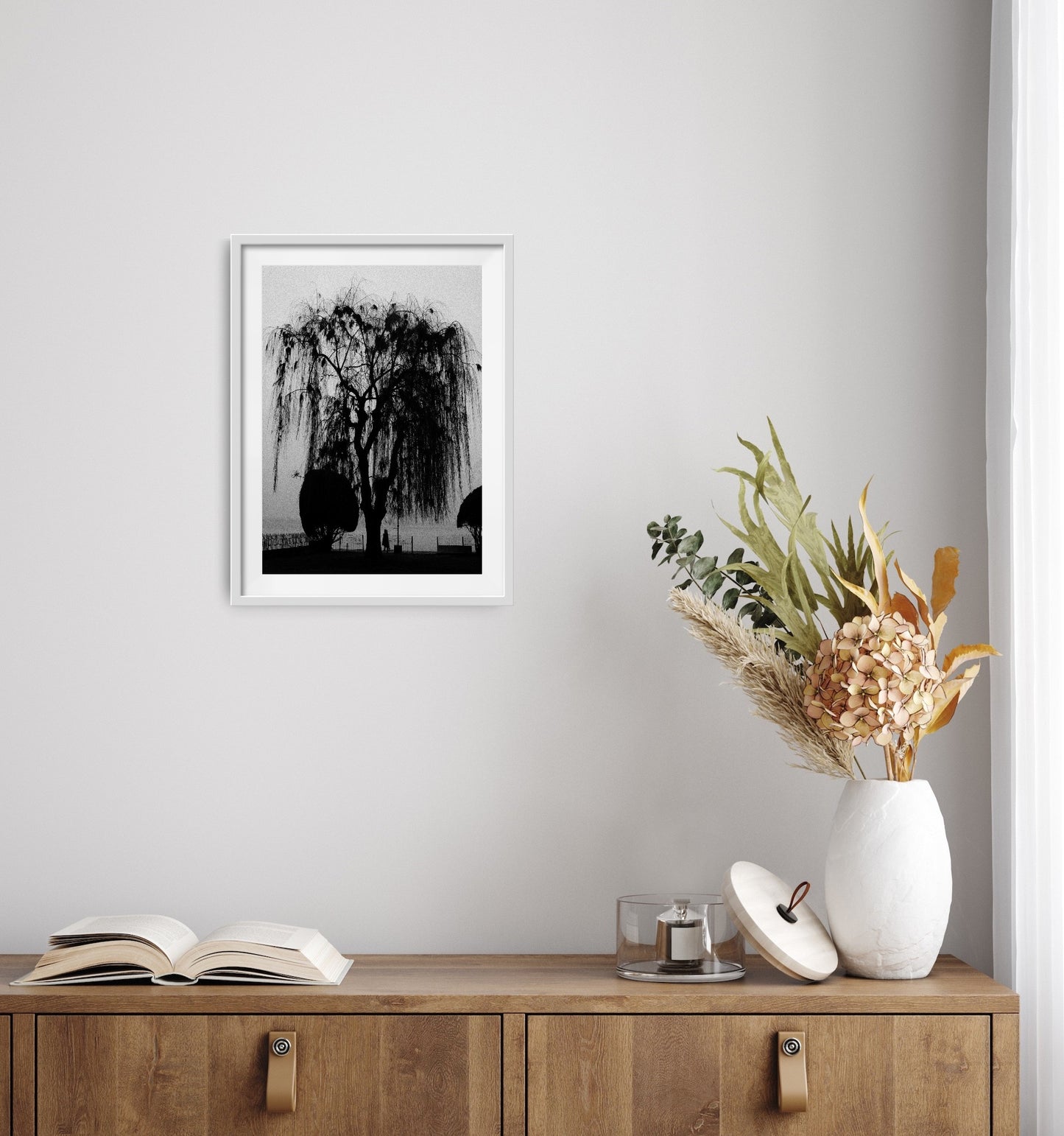 Girl Standing Alone Under a Willow Tree Beside Dal Lake - Fineart archival print, wallart