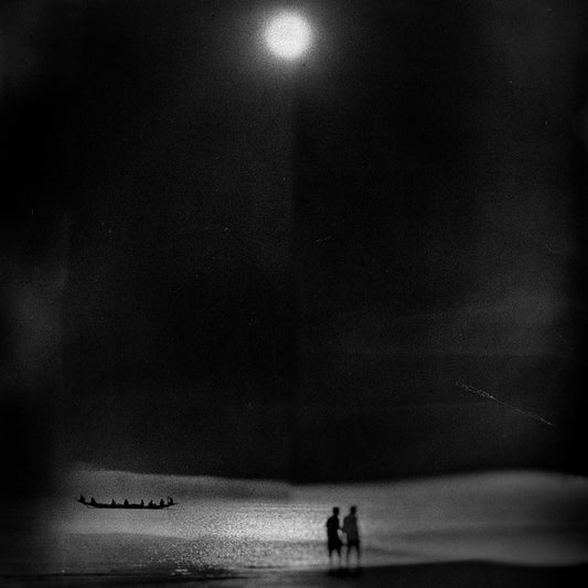 Two Friends Walking by the Sea Under Full Moon - Fineart archival print, wallart