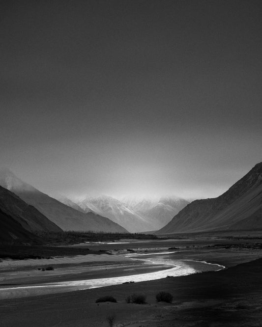 Sayok River Flowing Towards Mountains    - Fineart archival print, wallart