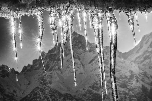 Icicles in peak winter in kalpa, Himachal Padesh