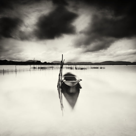 Stillness of a Boat on Chilika Lake - Fineart archival print, wallart