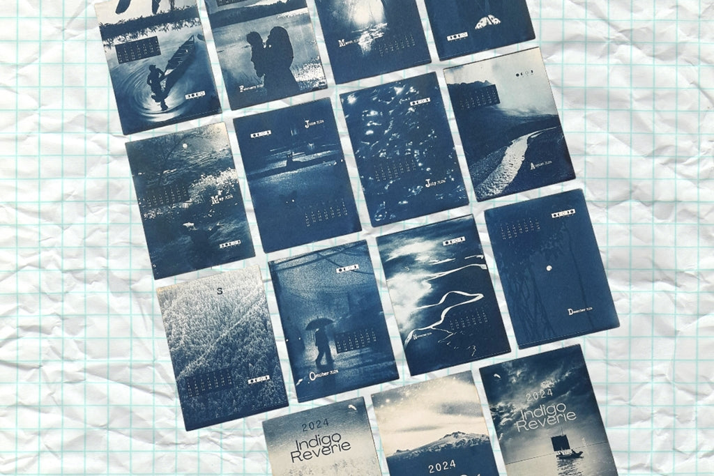 Indigo Reverie, Hand Printed Cyanotype Desktop Calendar for 2024