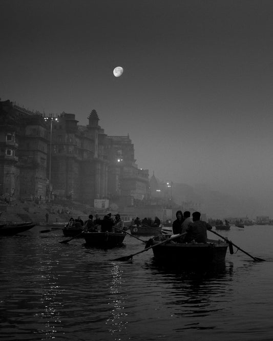 Moon over Ganges in varanasi Arts & Entertainment Jayanta Roy 